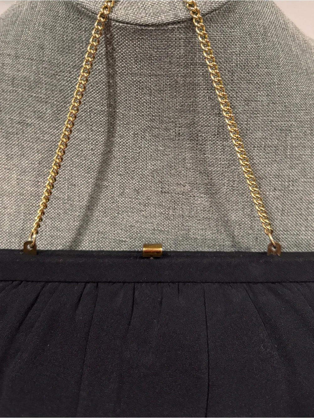 Vintage 1950/60 Faille Black Evening Clutch Gold Foldaway Chain Kiss Lock